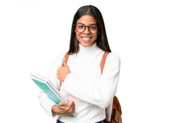 Young African American student woman over isolated background giving a thumbs up gesture