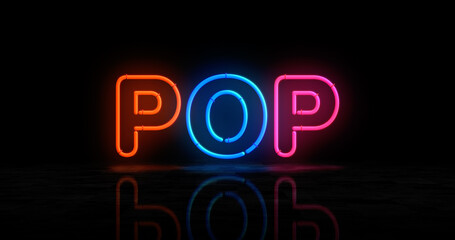 Pop disco music neon light 3d illustration