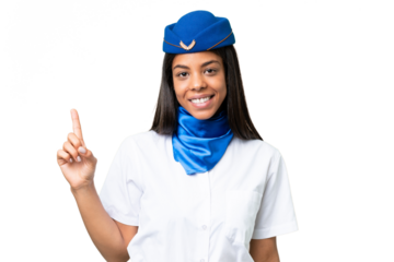 Airplane stewardess African american woman over isolated background showing and lifting a finger in sign of the best