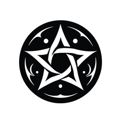 Glittering symbol, star logo design in circle, vector illustration isolated