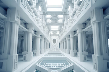 Obraz premium A long hallway with a skylight above it. Generative AI.