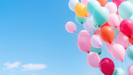 Colorful Balloons Soaring in the Clear Blue Sky