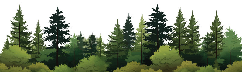dense pine forest vector simple 3d smooth cut and isolated illustration - obrazy, fototapety, plakaty