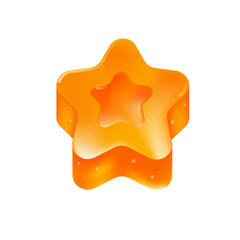 3D jelly marmalade orange, vector game candy icon , gelatin cartoon sweets kit, glossy heart, star. Gummy dessert, UI colorful mobile casino app elements different shapes. Shiny jelly sweets clipart
