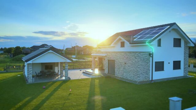 Solar panel home installation idea, computer graphics digital perspective