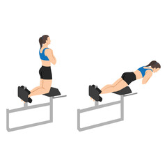 Woman doing glute ham raise exercise. Glute Ham Developer Back Extension. Flat vector illustration isolated on white background