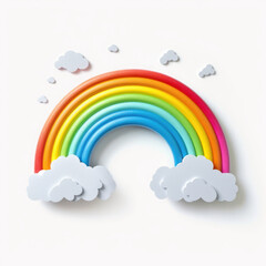 A rainbow with clouds and hearts on a white background. Generative AI.