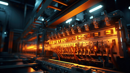 industrial production in an industrial machine room with electronic buttons