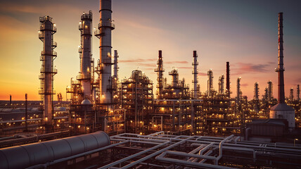 Fototapeta premium petroleum refinery plant at sunset