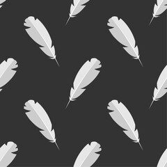 White feathers on black background vector seamless pattern. Best for textile, wallpapers, wrapping paper, package and home decoration.