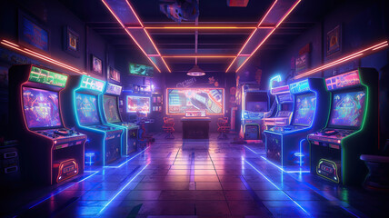 arcade room with retro neon lights