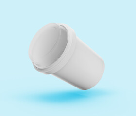 3d Empty White Cylindrical Plastic Jar Or Container Falling On Soft Blue Background 3d illustration