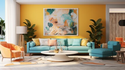 Fototapeta premium A summer-inspired interior design incorporating digital elements, generative ai