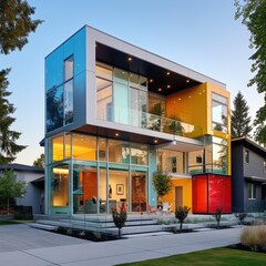 Fototapeta na wymiar Architectural masterpiece representing a bright and vibrant house, generative ai