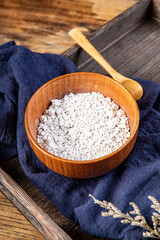 Nutritious breakfast made of dried lotus root powder and whole grains, indoor white background, nutritious porridge and healthy food