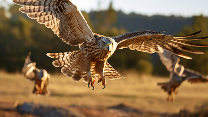 Moment of Birds of Prey Snatching Their Prey in Mid-Air