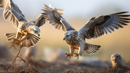 Obraz premium Moment of Birds of Prey Snatching Their Prey in Mid-Air