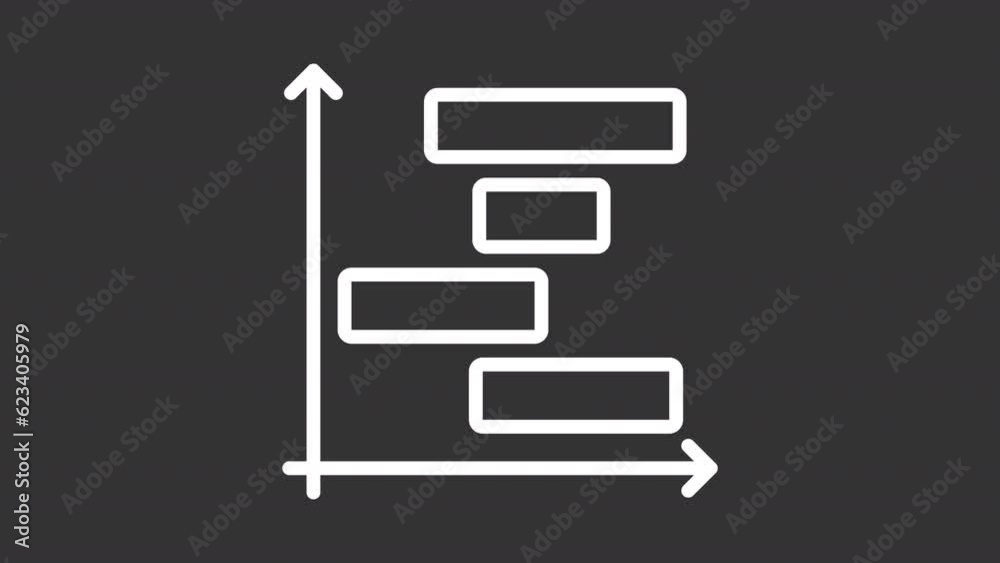Poster animated gantt chart white line icon. project plan animation. horizontal columns. task management. l