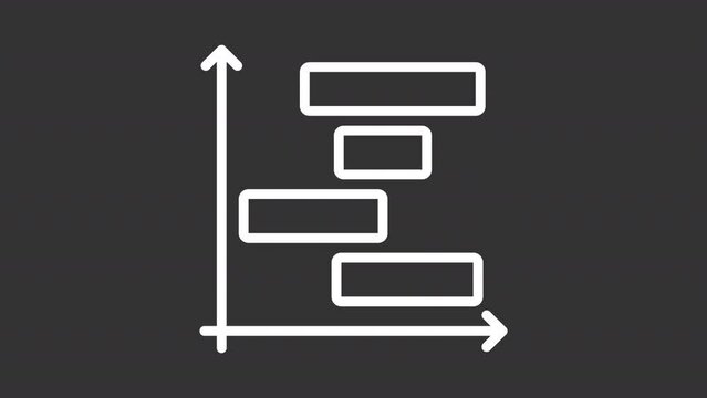 Animated gantt chart white line icon. Project plan animation. Horizontal columns. Task management. Loop HD video with alpha channel, transparent background. Motion graphic design for night mode