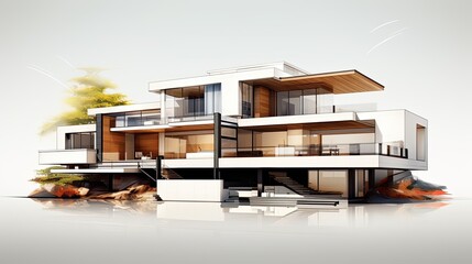 Graphical representation of a house with a modern architectural design, generative ai