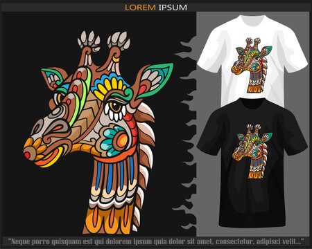 Colorful giraffe head mandala arts isolated on black and white t shirt.