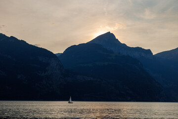 summer sunset on Urnersee near Flüelen, Uri