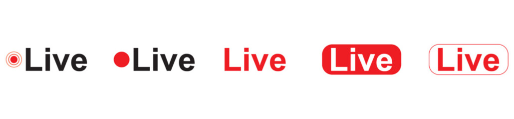 Set of live streaming icons. Red symbols and buttons of live streaming, broadcasting, online stream. Lower third template for tv, shows, movies and live performances. Vector