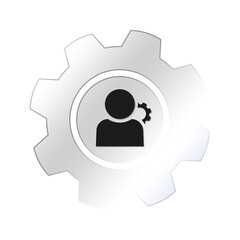silver cog gear icon and profile person