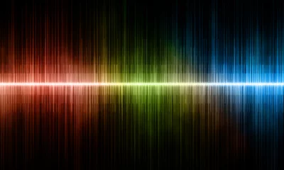 Fotobehang Colored sound wave on black background © Alla 
