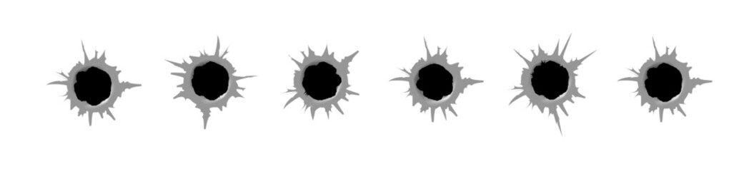 Bullet hole. Realistic metal bullet hole, damage effect. Vector