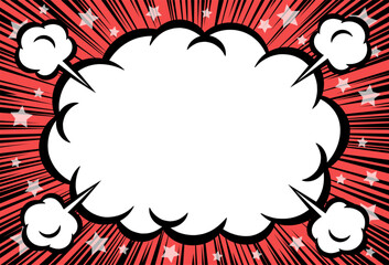 雲形のフレームと集中線の背景素材（赤）