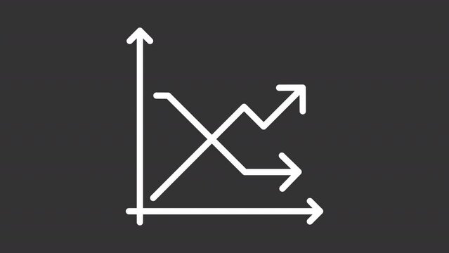 Financial data white icons animation. Animated line growth and decrease diagrams. Financial report. Loop HD video with alpha channel, transparent background. Motion graphic design for night mode