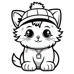 a cat wearing a hat sitting down vector illustration, International Cat Day