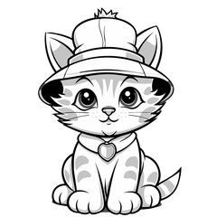 a cat wearing a hat sitting down vector illustration, International Cat Day