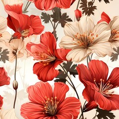 Bouquet of geraniums, large flowers. Seamless floral pattern. Summer floral background with flowers