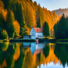 Fototapeta premium house on the river