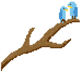 Pixel bird on tree branch