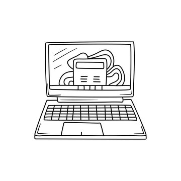 hand draw doodle laptop, computer vector illustration computer