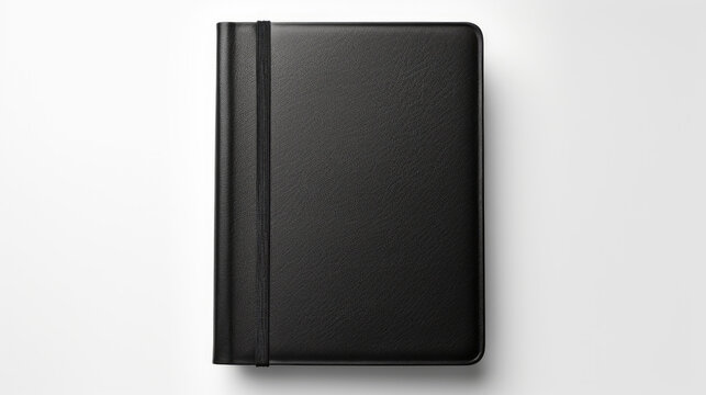 Blank Canvas: Sleek Black Book Diary with an Empty Cover on a Clean White Background