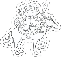 Knight on horse holding axe Kids drawing COLORING page