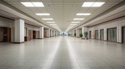 Postindustrial Elegance: An Empty Office Hall with a Touch of History and Minimalistic Aesthetics