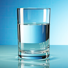 water  in a glass on a blue background. Generative AI
