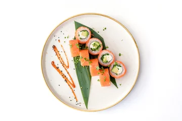 Foto op Plexiglas Philadelphia Sushi Rolls Set with Salmon and Cream Cheese © nik0s