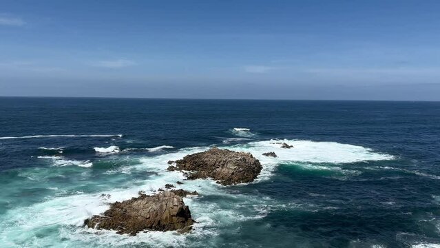 Atlantic ocean view, Relaxing, meditation background. Crashing waves by cliffs. Slow motion