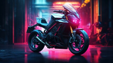 Cyberpunk motorbike with copy space. Generative AI
