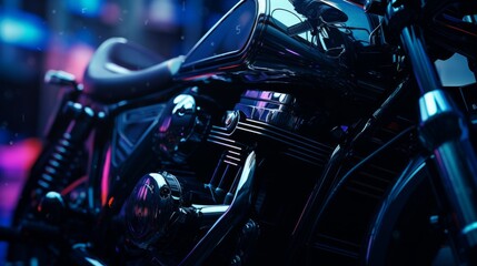 Fototapeta na wymiar Cyberpunk motorbike with copy space. Generative AI