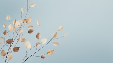 Minimalistic nature-inspired artwork on a pale blue background, generative ai