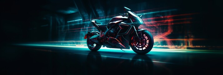Cyberpunk motorbike with copy space. Generative AI