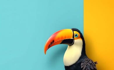 Creative Animal Concept. Tucan peeking over pastel bright background. Generative AI.