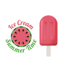 pink ice cream on a stick and watermelon cut with text.
